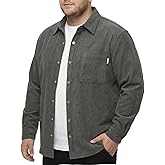 SONICDEGREE Big and Tall Men's Corduroy Shirt Jacket Long Sleeve Shacket Jacket Button Down Autumn Flannel Overshirt, 2XL-7XL