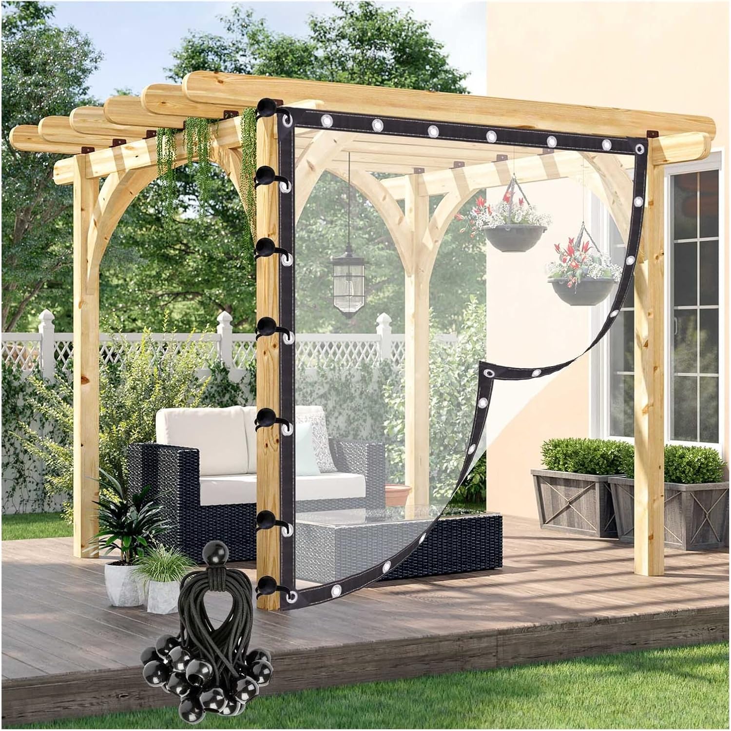 Outdoor Curtains - WBBML Outdoor Clear Tarp Curtain with Rustproof Grommets 0.12mm Plastic Partition Screen for Pergola, Porch, Gazebo, Customizable (Color : Clear, Size : 8'x8'/2.5x2.5m)