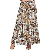 CYiNu Women's Long Skirt Chiffon Elastic High Waist Floral Swing Boho Maxi Skirts