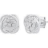 Dazzlingrock Collection 0.10 Carat Round White Diamond Ladies Orbit Cluster Stud Earrings, Sterling Silver