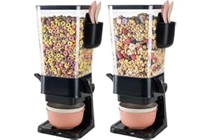 Osacoe Cereal Dispenser Countertop Black 2 Pack with Bowls Spoons Cutlery Box,5.5 QT Dry Food Dispenser Snack Organizer Conta