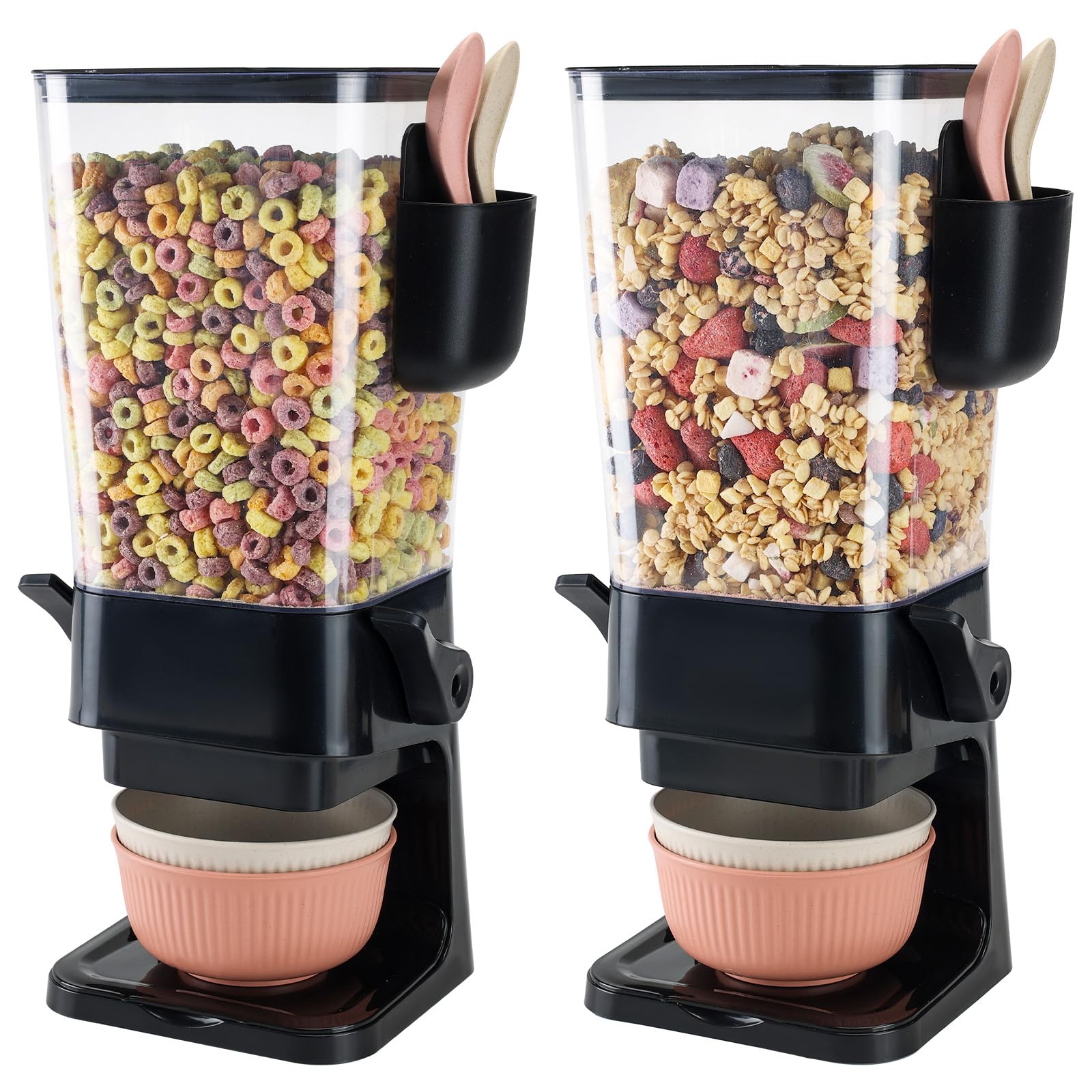 Photo 1 of Osacoe Cereal Dispenser Countertop Black 2 Pack with Bowls Spoons Cutlery Box,5.5 QT Dry Food Dispenser Snack Organizer Containers Storage for Pantry Kitchen Organization Oatmeal Nut Granola Candy