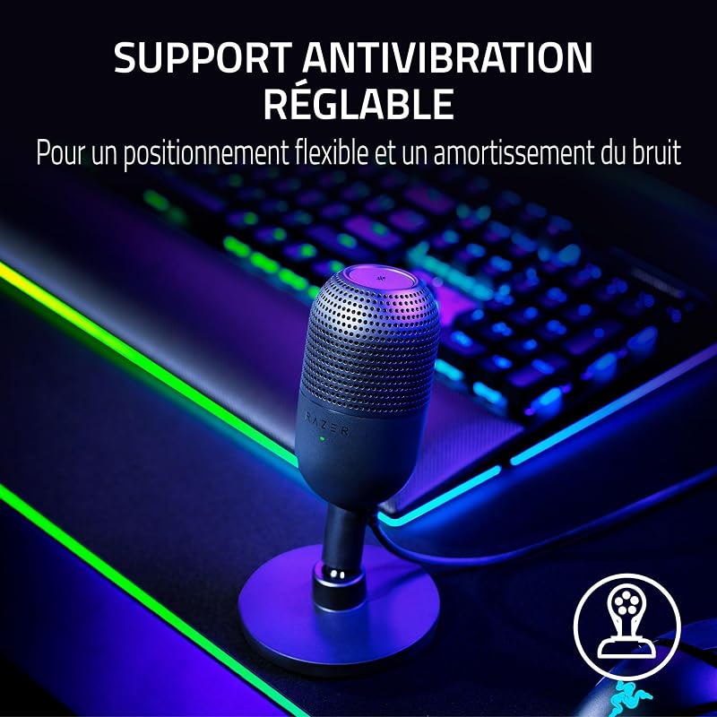 Seiren V3 Mini - Microphone USB ultra-compact (microphone à condensateur 14 mm, directivité supercardioïde, détecteur de mise en sourdine, absorbeur de chocs intégré) Noir