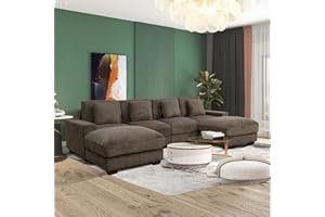 SIENWIEY Modular Sectional Sofa, L Shaped Modular Sectional Couch Corduroy Oversized Convertible Sofa Couch Reversible Sofa with Head Support for Living Room Furniture Sets 6 Pcs(Brown)