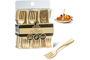 Posh Setting - Plastic Mini Gold Forks, Gold Mini Forks, Gold Plastic Mini Dessert Forks, Disposable Tiny Gold Forks, 4 inch Gold Plastic Forks, Taster Forks, Small Forks, Appetizer Forks (80 Pack)