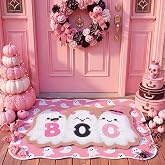 Tinideya 2 Pcs Pink Halloween Ghost Doormat Set Layered Boo Welcome Mat | 35 x 23