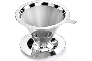 BEAUGIREW Pour Over Coffee Dripper Filter 4-6 Cup Stainless Steel Coffee Filter Paperless and Reusable Pour Over Coffee Filte