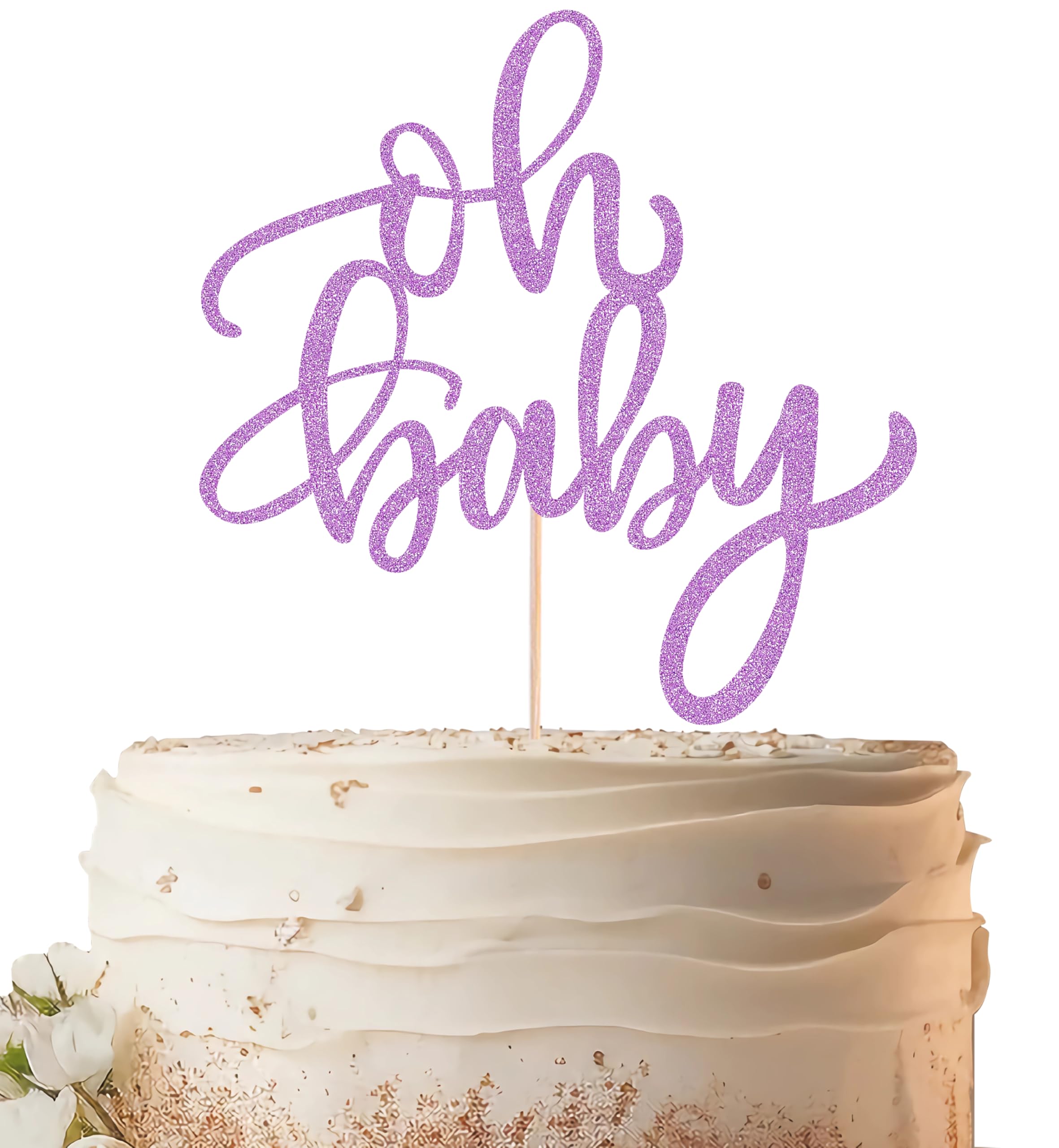 EONNCNT Oh Baby Cake Topper - Purple Glitter Baby Shower Cake Decorating Supplies for Boys or Girls, Baby Shower Cake Topper for Gender Reveal Baby Birthday Party Photo Booth Props