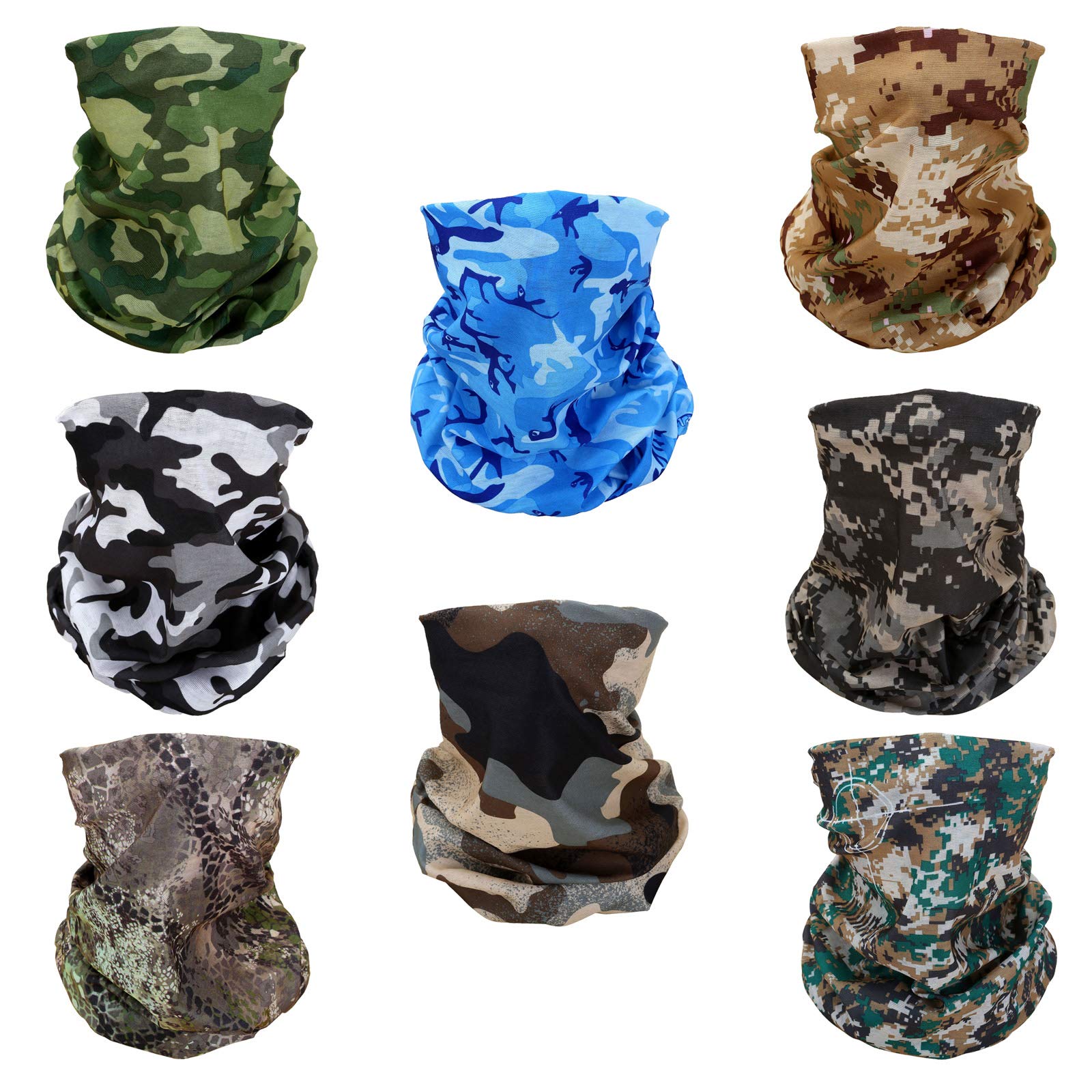 SMEHCF 8 Camo Headband Bandana Balaclava Half Face Mask Shield Head Hair Scarf Neck Gaiter Hat Multipurpose for Women Men Breathable Reusable Washable Brown Blue Green Black White Digital Desert