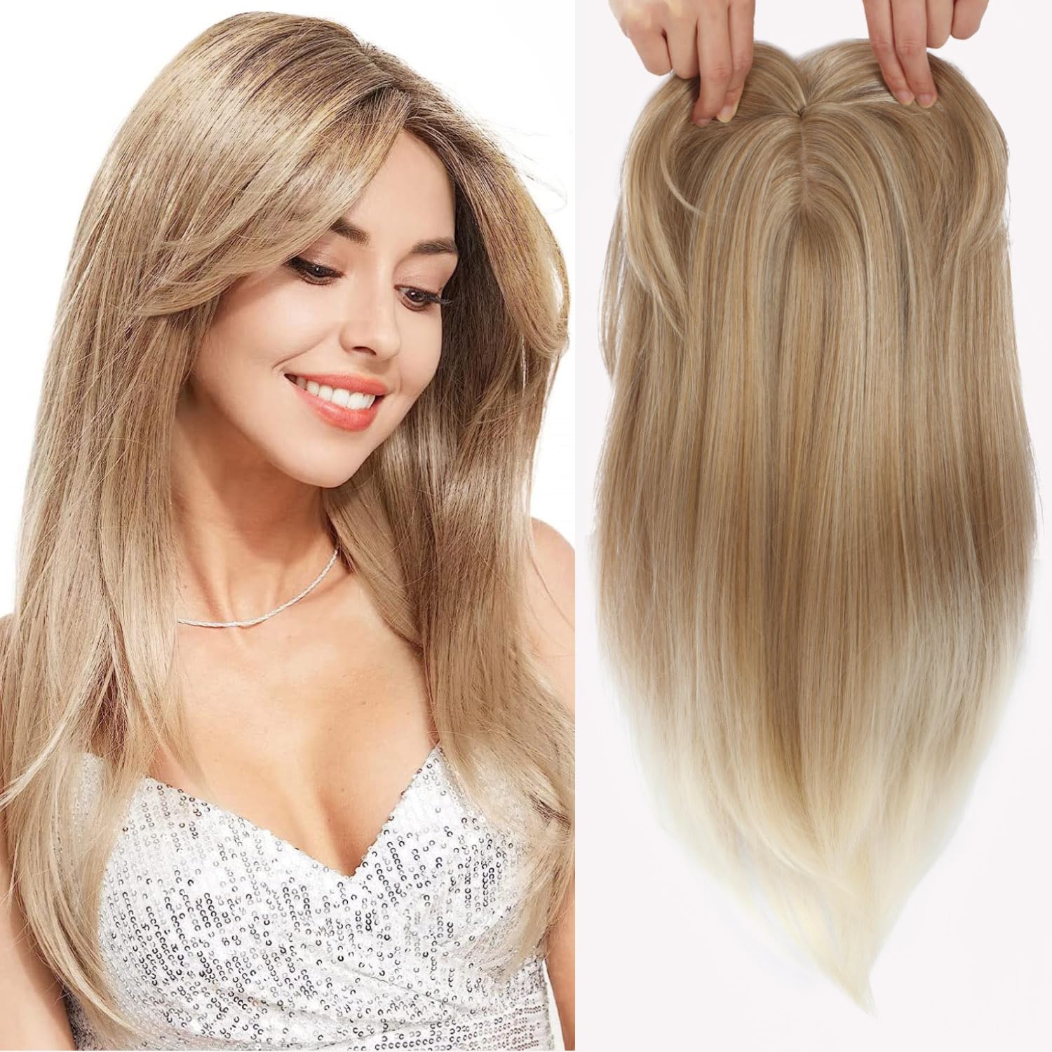 Hair Toppers for Thinning Hair 18inch hair Pieces for Women 6.5X6.5 Inch Hairtopper Adding Extra hairVolume, Natural Straight Hairpiece Super Soft Feel Like Realhair — image 1