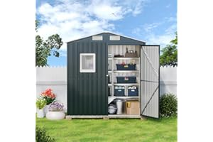 MistMo 6X4X6.5 FT Compact Vertical Outdoor Steel Storage Shed with Lockable Doors, Ideal for Garden, Backyard, and Patio Utility and Small Tool Storage,Bike Shed, Garbage Can, Chicken Coop