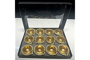 4OUR FAITH Brass Embos Diya Lakshmi Deepak for Diwali Decoration & for Pooja | Diyas Lamp for Puja Traditional Indian Oil Lamp | Handmade Golden Oil Lamp Engraved Made of Virgin Brass Metal– Pack of 12