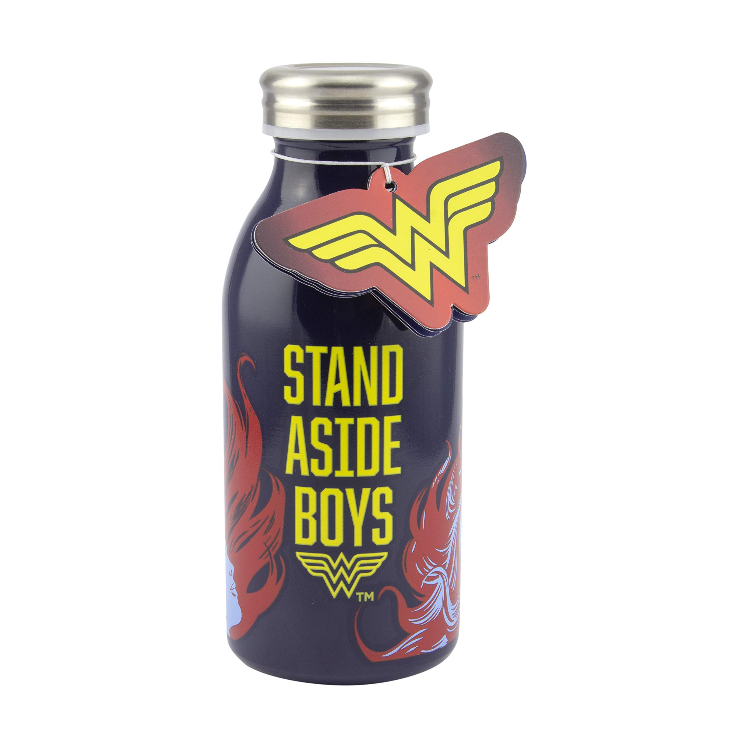 Paladone PP5142DC Wonder Woman Water Premium Stainless Steel Drinking Bottle | 450ml (16oz) with Screw Cap | Spill & Leak Proof Lid Design | for School, Office, Work, Outdoors, 450 milliliters