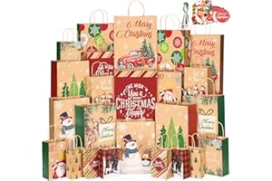 MOORAY 24 Pack Christmas Gift Bags Assorted Sizes Bulk Set, Christmas Bags for Gifts with Xmas Gift Tags Holiday Gift Bags Party Favor (6 Jumbo,6 Large,6 Medium,6 Small)