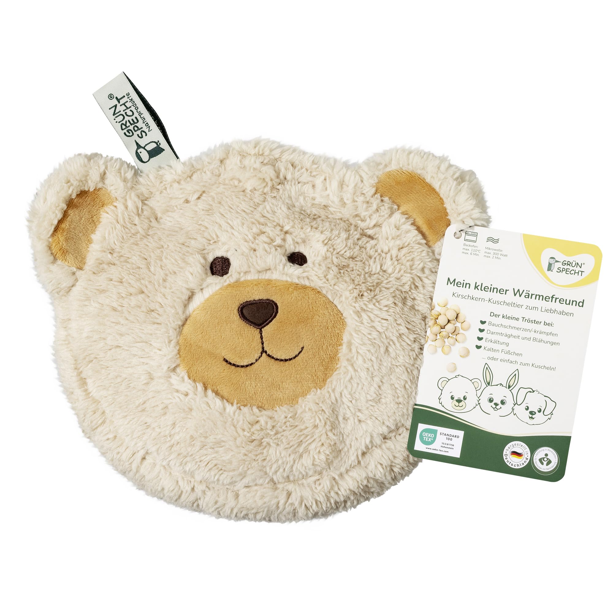 GRÜNSPECHT Mein kleine Wärmfreund Bär, cherry pit heating pad with washable cover for children, warming cuddly toy for stomach pain & colds (171-V2)
