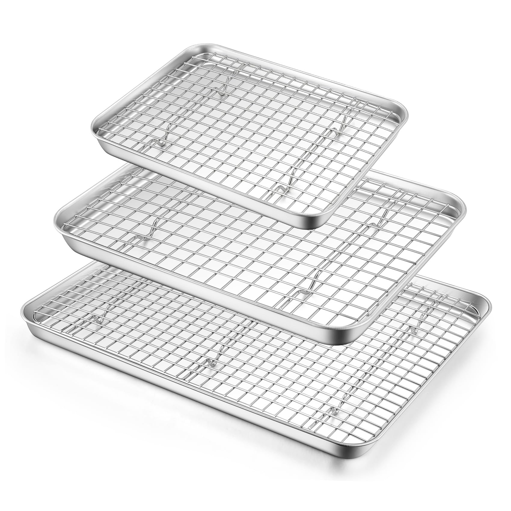 Photo 1 of TeamFar Baking Sheet with Rack Set (3 Pans + 3 Racks), Stainless Steel Baking Pan Cookie Sheet with Cooling Rack, Non Toxic & Heavy Duty, Easy Clean & Dishwasher Safe