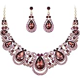 BriLove Women's Costume Fashion Crystal Teardrop Hollow Scroll Statement Necklace Dangle Earrings Set