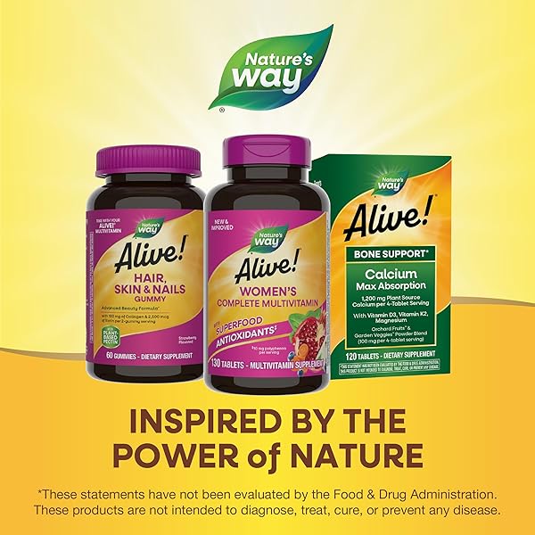 NATURE’S WAY ALIVE! DAILY COMPLETE MULTIVITAMIN FOR WOMEN, SUPPORTS ENERGY METABOLISM, HAIR, SKIN & NAILS*, B-VITAMINS, SUPERFOOD ANTIOXIDANTS, 130 TABLETS (PACKAGING MAY VARY)