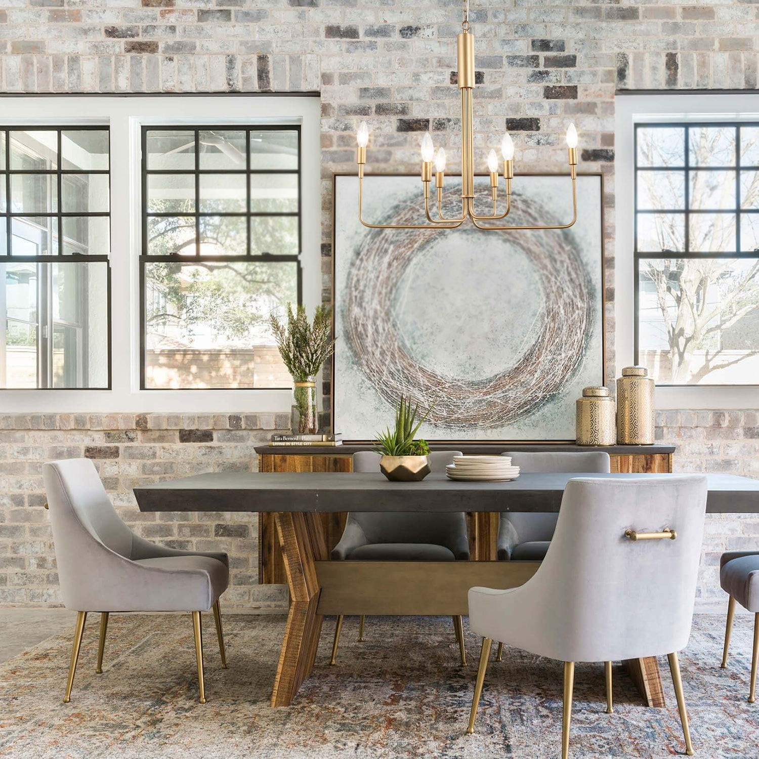 KSANA Gold Chandelier, 6-Lights Modern Chandeliers for Dining Rooms, Living Room, Bedroom, Kitchen, Brushed Gold Finish: Home Improvement
