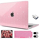 MEEgoodo Glitter Case for M4/M3/M2 MacBook Air 15 inch Case 2025 2024 2023, Fit Model (A3241/A3114/A2941), Laptop Shell with Keyboard Cover&Camera Cover&OTG Adapter& Screen Protector, Glitter Pink