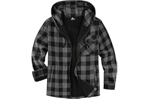 V VALANCH Men's Sherpa Lined Flannel Jacket with Hood – Zip Up Plaid Shirt Jacket Winter Outdoor Warm Outerwear Fleece Coat
