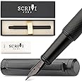 SCRIVI PENS - Black Fountain Pen | Fine Nib | Fountain Pens Set Luxury Refillable Fountain Pen with Ink Cartridges | Best Fountain Pens for Smooth Writing, Sketching and Calligraphy
