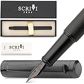 Scrivi Pens Luxury Fountain Pen Set-[Black] Fountain Pens for Writing - Smooth Fine Nib - Includes Refillable Ink Converter, 5 Ink Cartridges [Black & Blue], Gift Box - Elegant Calligraphy