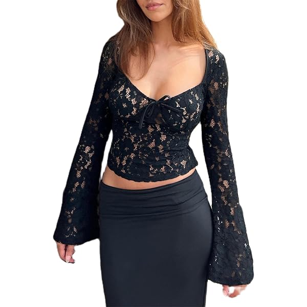 MakeMeChic Women's Floral Lace Patchwork T Shirt Crew Neck
