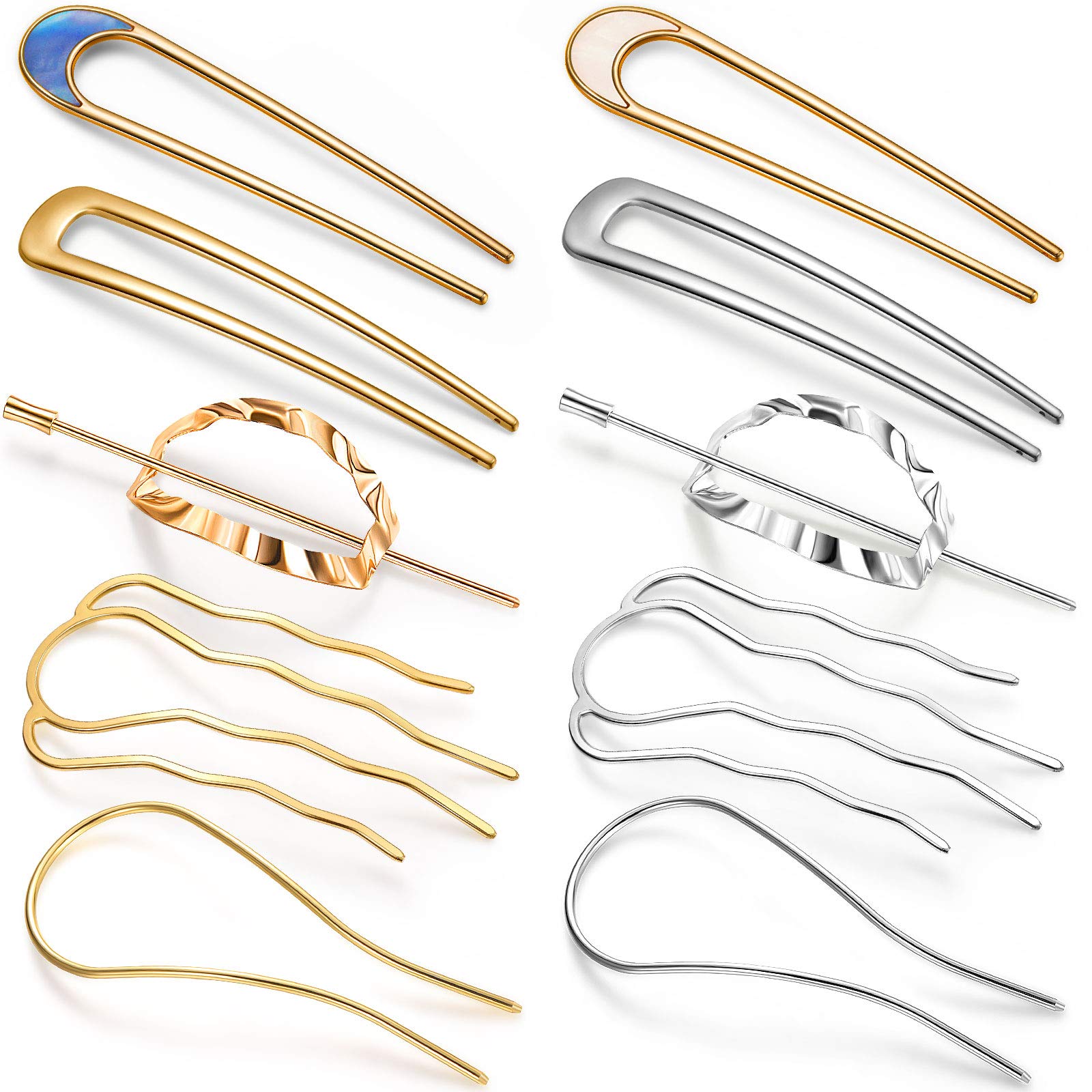 Photo 1 of 10 Pieces Metal U-Shape Oval Side Comb Hairpin Hair Fork Clip Stick Hair Bun Updo Sticks Gold Silver Chignon Pin Grips for Women Styling Tool Accessories