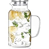 Hannadepot Glass Pitcher, 1 Gallon/3.8L Glass Water Pitcher with Lid and Spout, Heat/Cold Resistant Borosilicate Glass Water Carafe for Coffee, Juice and Homemade Beverage