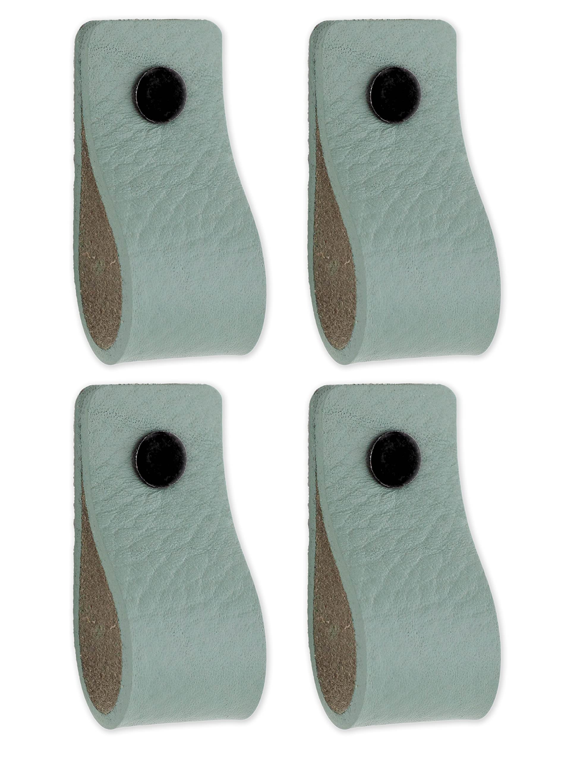 Brute Strength - Leather Handles for Furniture - Pale Green - 4 pcs - 12,5 x 2,5 cm - Cabinet Handle, Door Handle for Kitchen, Bathroom, cabinets, Dresser, Wood