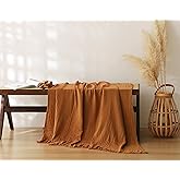 AORISSI 100% Cotton Muslin Throw Blanket for Bed, Couch, Travel, Luxuriously Soft, Pre-Washed, Breathable and Lightweight Gauze Blanket with Tassels, Suitable for All Seasons, Rust, 50"x60"