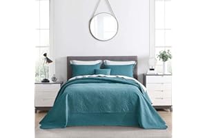 HZ & HY Oversized King Bedspread 128x120 Extra Wide, Ultrasonic, Lightweight, Reversible, 5 Pieces, 100% Microfiber, Lagoon