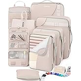 10 Set/8 Set Packing Cubes for Travel, Gifts for Women Mom,Anti-Tearing Suitcase Organizer for Luggage with Shoe & Hanging Toiletry Bag,OlarHike Vacation Essentials & Accessories for Cruise Ship,Cream