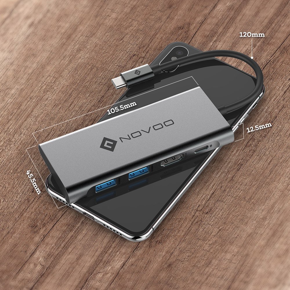 USB C Hub, NOVOO 4 in 1 Aluminum Type C Hub with HDMI 4K Adapter, USB C PD Charging Port, 2 USB 3.0 ports for MacBook Pro 2017/2016, HW MateBook, Chromebook, Samsung S8 and Other Type C Devices