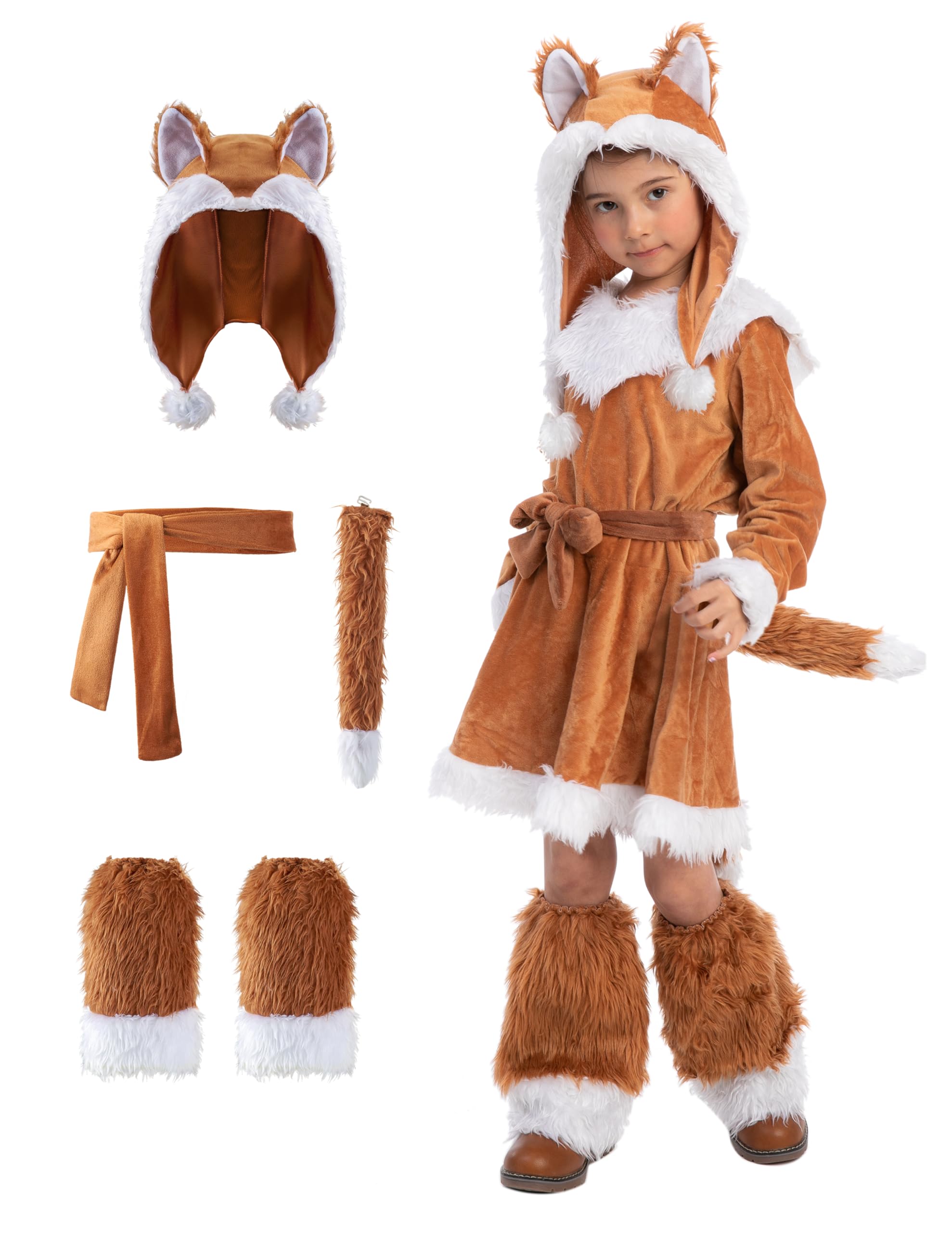 Spooktacular Creations Sweet Girls Fox Costume Set for Halloween Dress Up Party, Role-Playing, Carnival Cosplay, Jungle-Themed Party (Medium (8-10 yrs))