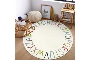 LIVEBOX ABC Play Room Round Kids Rug,Large Colorful Rug for Nursery, Rainbow Area Rug for Classroom, Circle Washable Rugs Educational Alphabet Carpet for Playroom Dorm Bedroom(71",Multi Color)