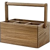 VaeFae Acacia Silverware Caddy with Handle, Wooden Utensil Holder, Mulip-pose Organizer for Kitchen, Office, Bathroom, Bedroo