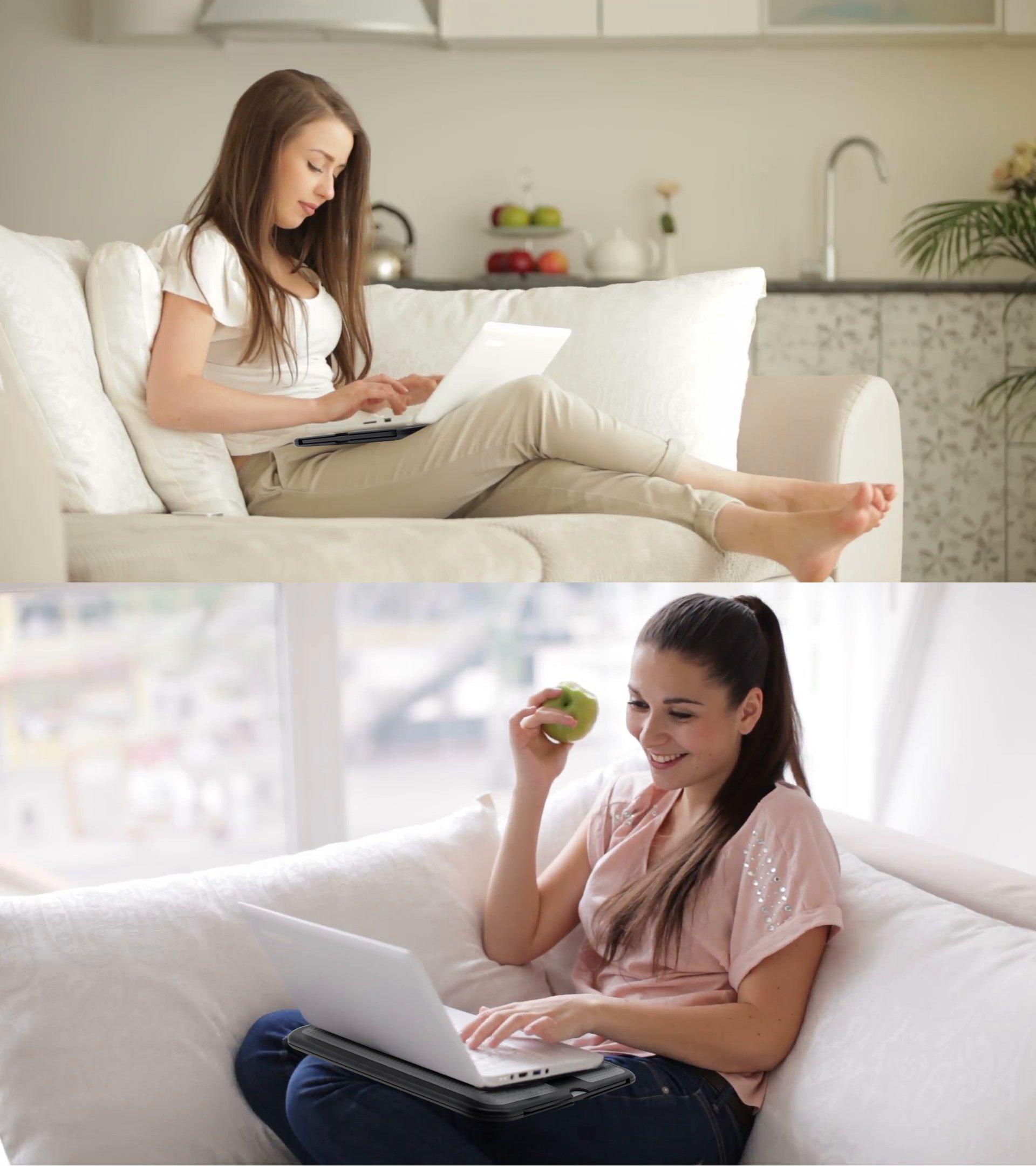 MAX SMART Lap Desk - Lap Tray Stand w Mouse Tray Mouse Pad, Anti-Slip Heat Shield, Cooler Working Surface as Table Computer Stand in Bed Sofa Recliner Couch, Laptop Accessory Black/Gray