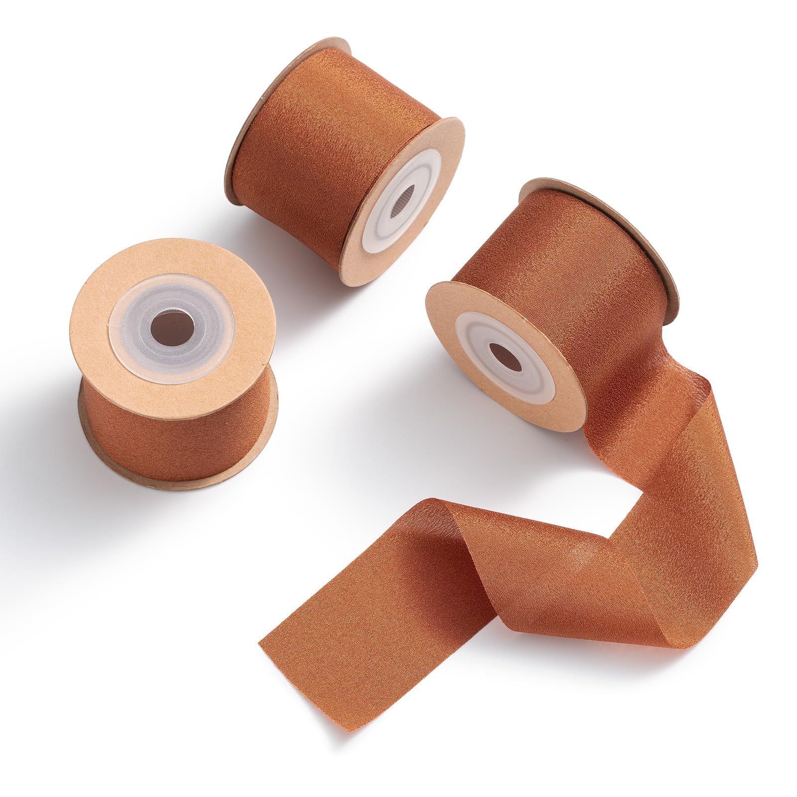 MORSUNBELA Chiffon Ribbon Terracotta Gift Ribbon Wide 3.8 cm x 9 m Bow Ribbon Wedding Silk Ribbon Chiffon Ribbon Decorative Ribbon, 3 Rolls