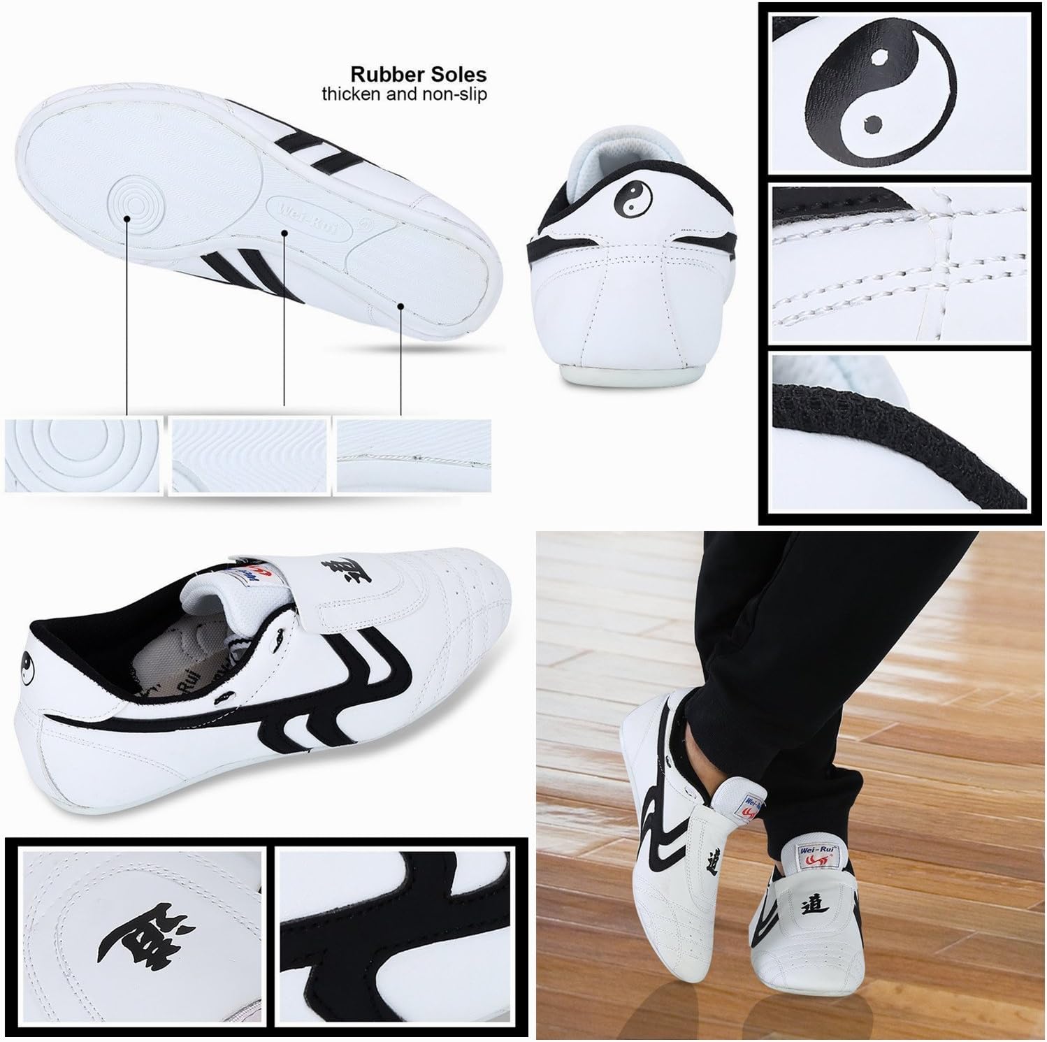 Taekwondo Shoes Martial Arts Sneaker Boxing Karate Kung Fu Tai Chi Shoes Black Stripes Sneakers Lightweight Shoes : Sports & Outdoors