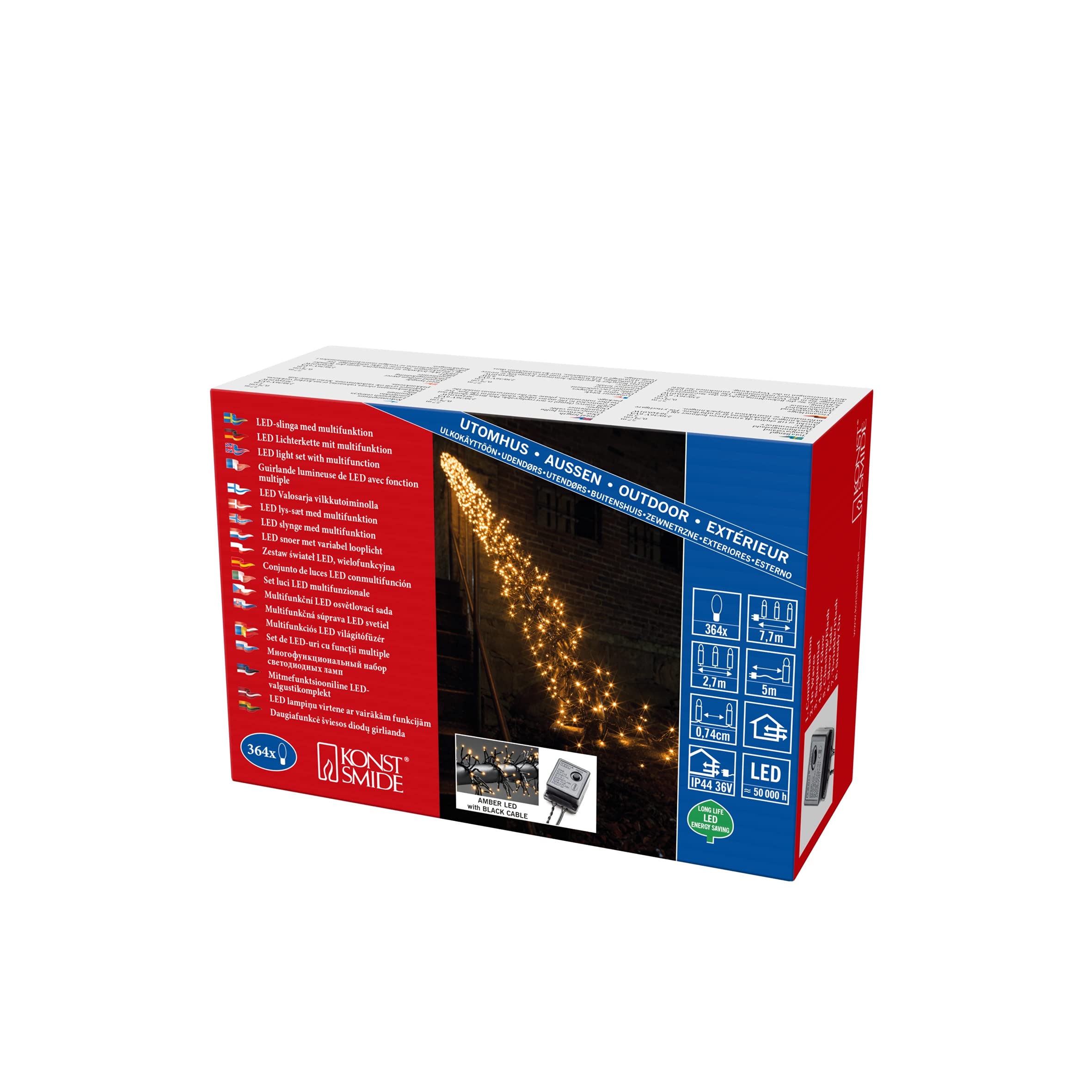 Konstsmide LED Cluster Christmas Outdoor Lights / Fairy Lights / 8 Functions, with Memory Control Unit / 364 Amber Diodes / Black Cable String Lights