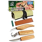 BeaverCraft S13 Wood Carving Tools Set for Spoon Carving 3 Knives in Tools Roll Leather Strop and Polishing Compound Hook Slo
