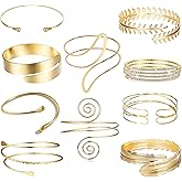 MEDOJO 10 Pcs Arm Cuff Bracelets for Women Upper Arm Bands Armband Armlet Cuff Bangle Bracelet Open Adjustable Golden Silvery Arm Bracelet Set