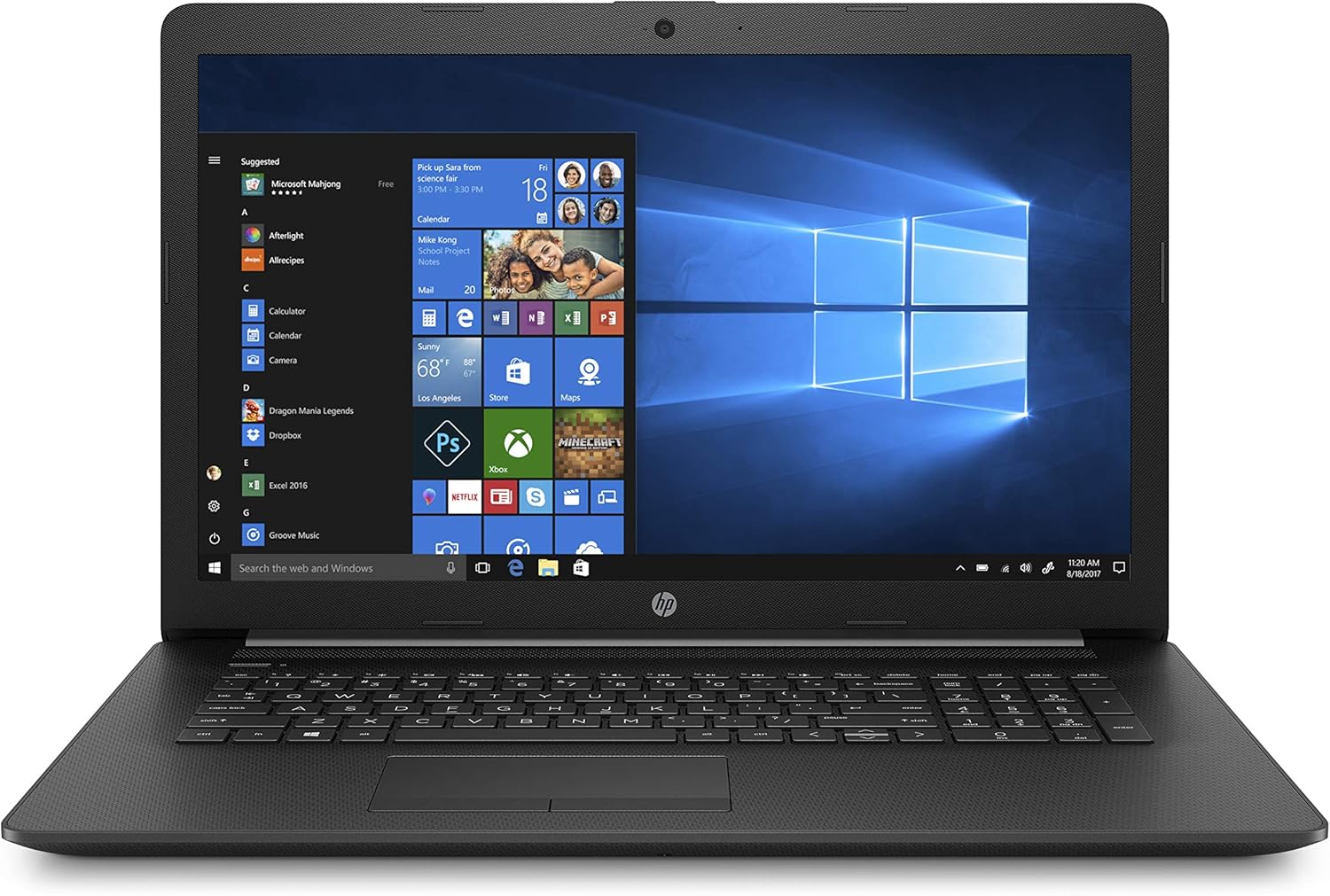 HP 17-inch Laptop, Intel Core i3-7020U Processor, 8 GB RAM, 1 TB Hard Drive, Windows 10 Home (17-by0060nr, Jet Black)