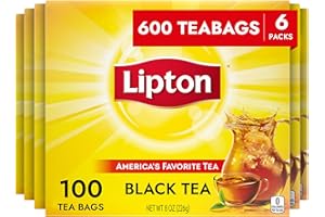 Lipton Black Tea Bags, Hot or Iced, Black tea with Caffeine, 600 Total Bags (100ct - Pack of 6)