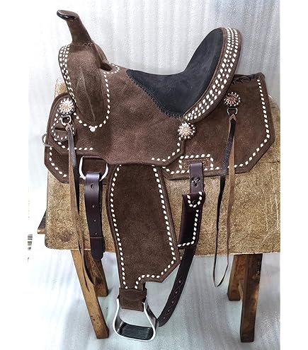 AD SADDLER Selle de cheval western en bois pour course de tonneaux faite à la main en cuir de première qualité, confortable pour le cheval, outil équestre, gravée, taille