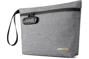 SafeDelux Smell Proof Bag, Odor Proof Bag with Combination Lock, Durable Smell Proof Container with Carbon Lining, Secure Odorless Travel Pouch for Home & On-the-Go (Grey)