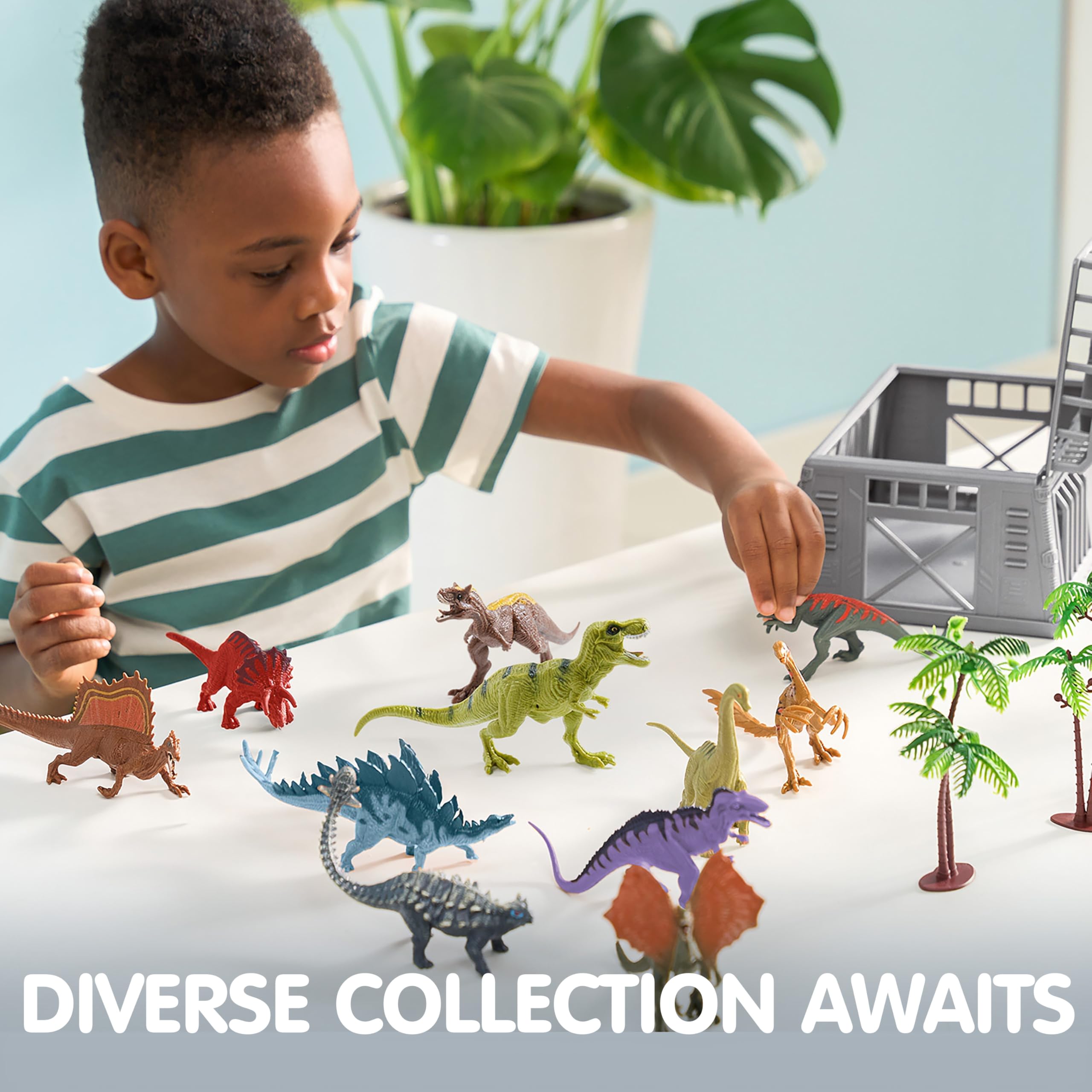 JOYIN Dinosaur Toys with Activity Play Mat & Storage Cage, 19 PCS Realistic Dinosaur Figures & Trees for Toddlers Kids Ages 3-5, Ideal for Boys and Girls Gift