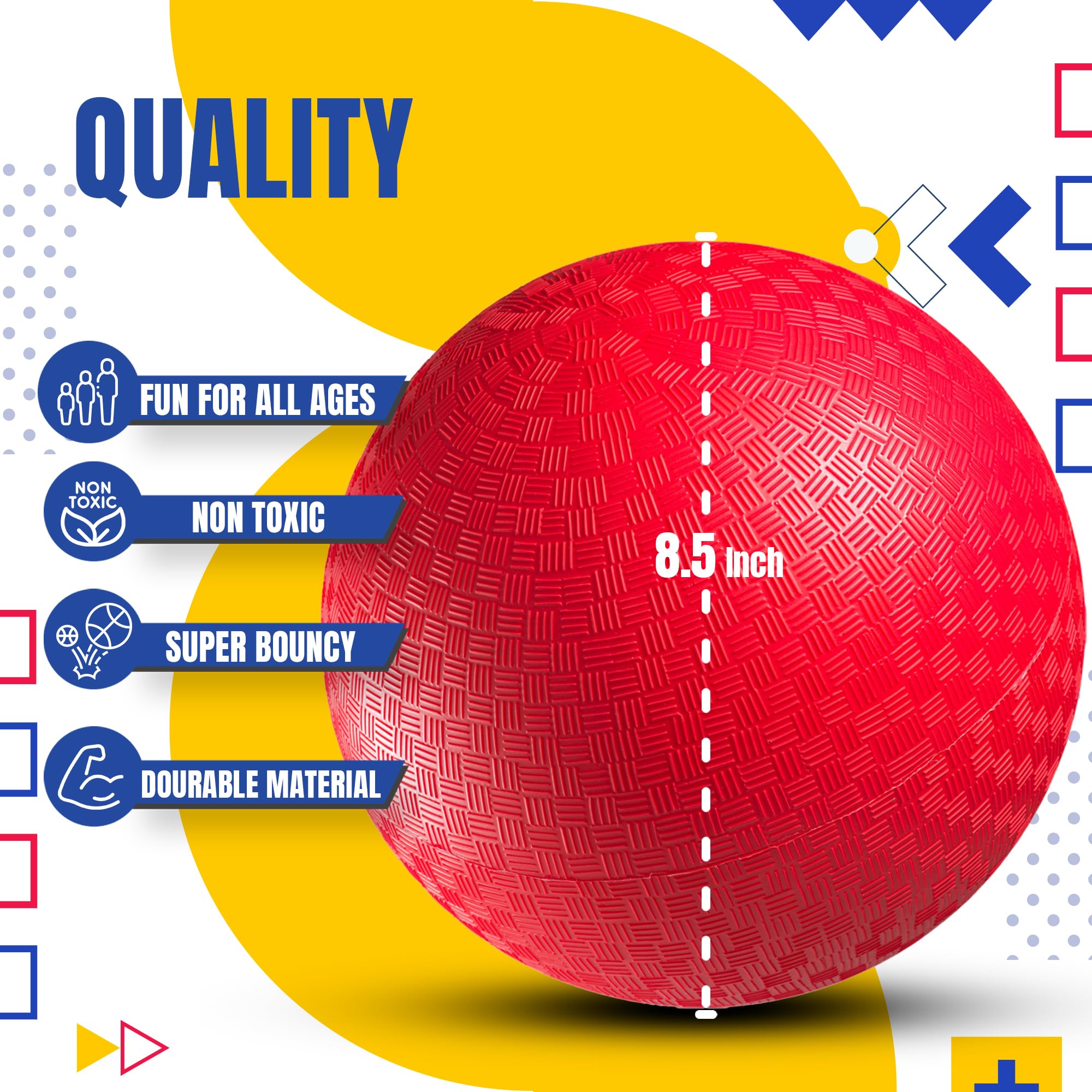 Bedwina Playground Ball - 8.5 Inch (1-Pack) Red Rubber Bouncy Inflatable Balls, w/Air Pump, for Kids & Adults, Indoor & Outdoor Games, Kickballs, Dodgeball, Four Square, Handball and More